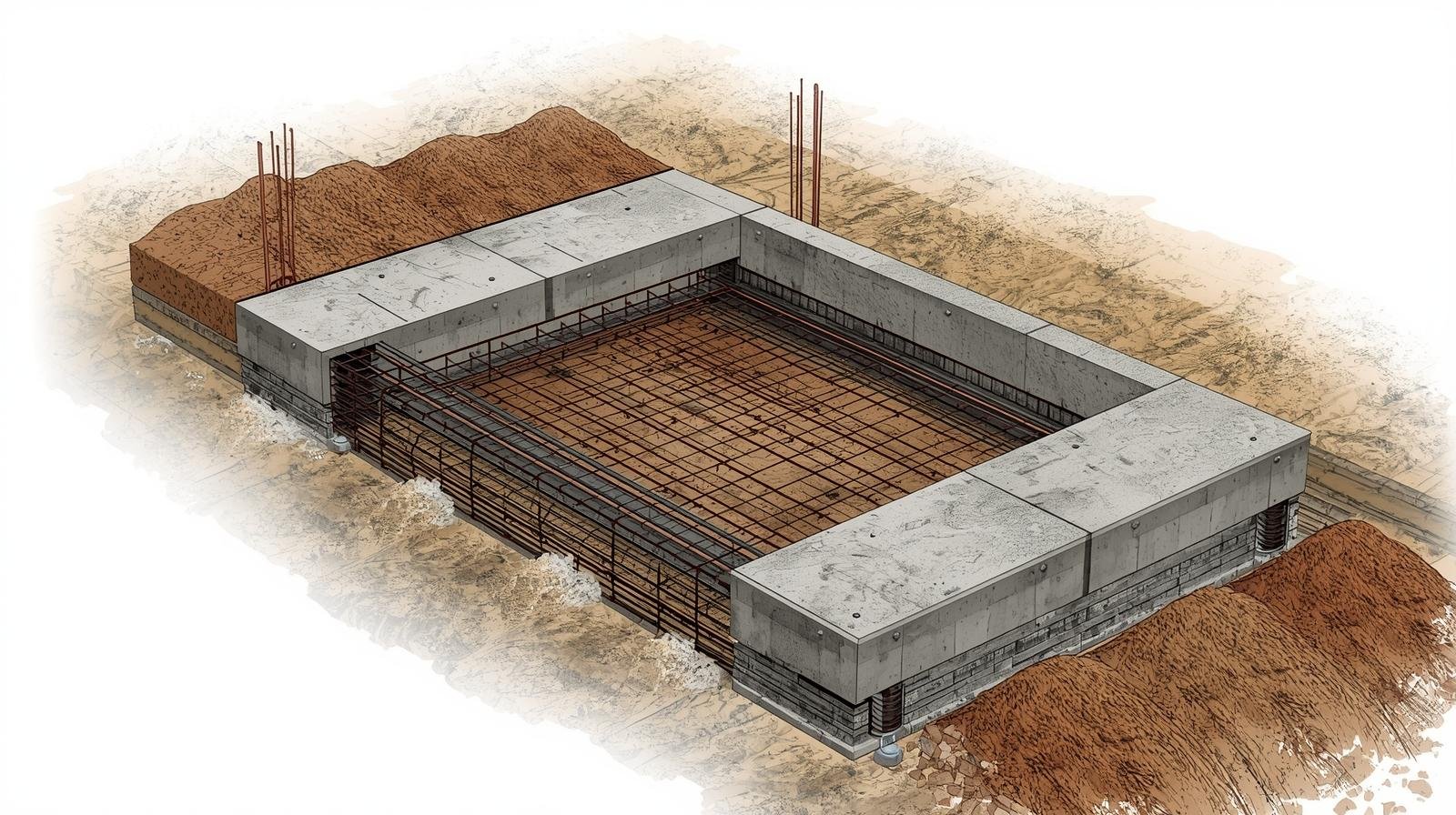 فونداسیون رفته‌پایین (Raft Foundation) در یک پروژه ساختمانی بزرگ