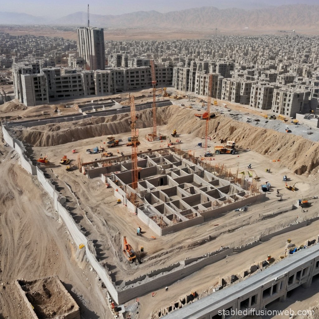 کارگران ساختمان در یک پروژه ساختمانی ایران با استفاده از تجهیزات نوین