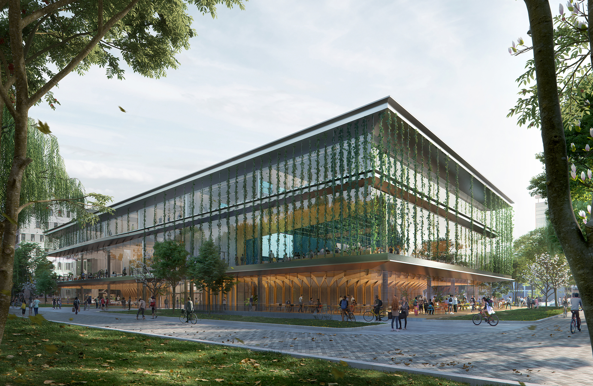ساختمان مدرن UNStudio با ف facades شیشه‌ای و نماهای نوآورانه در دانشگاه TU Delft