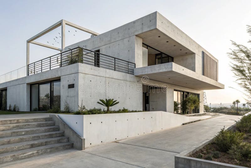 نمای داخلی یک سازه بتنی مدرن با طراحی هندسی پیشرفته