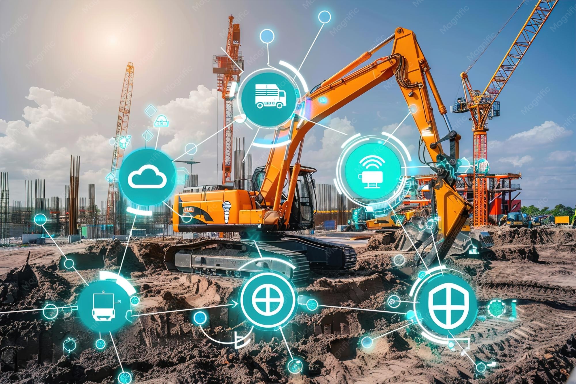 حسگرهای IoT در یک سایت ساختمانی برای نظارت بر تجهیزات و ایمنی