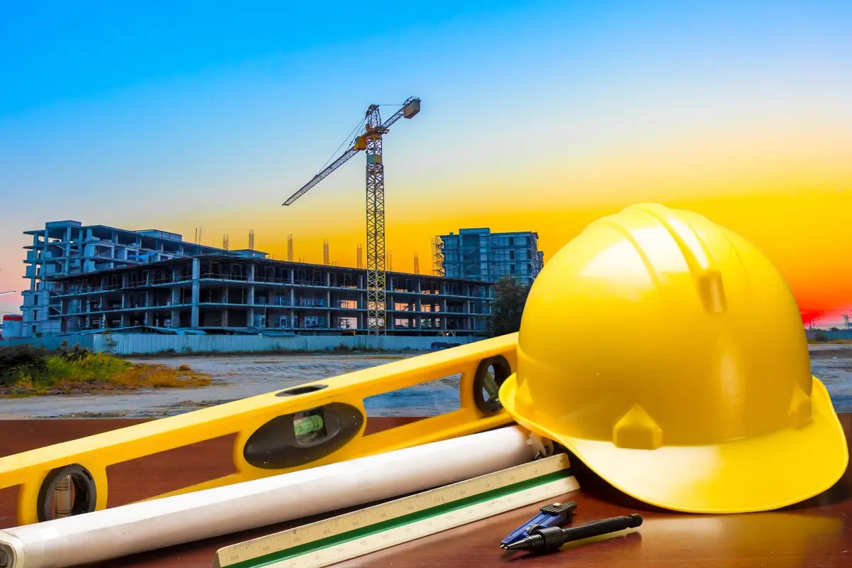 یک تیم مهندسی در حال بررسی نقشه‌های پروژه عمرانی بزرگ
