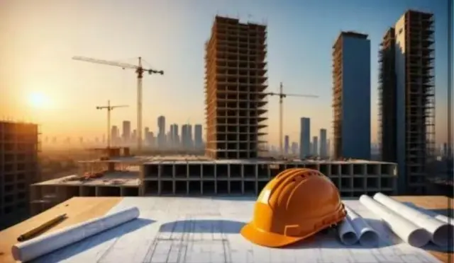 تیم مدیریت ساخت در حال بررسی نقشه‌های پروژه ساختمانی